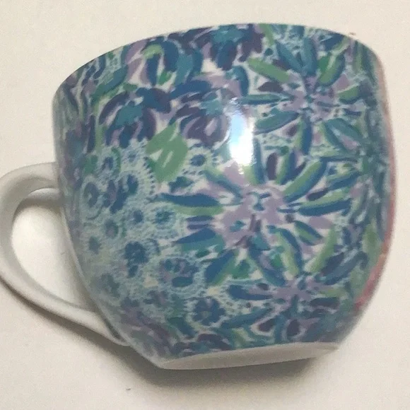 Lily Pulitzer Blue Purple Green Floral Gilt Gold Handle Large Tea Coffee Cup - Picture 9 of 10
